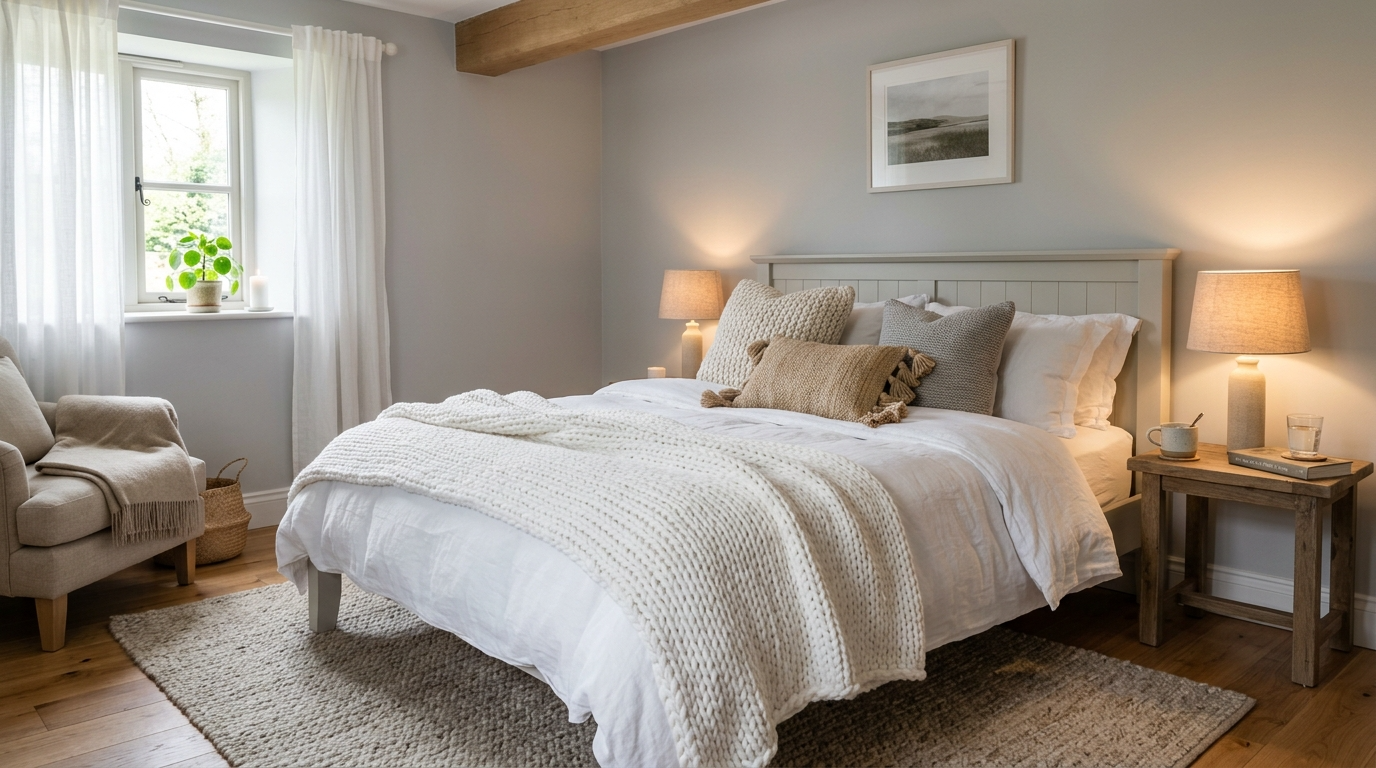 Use warm wood or brass for balance